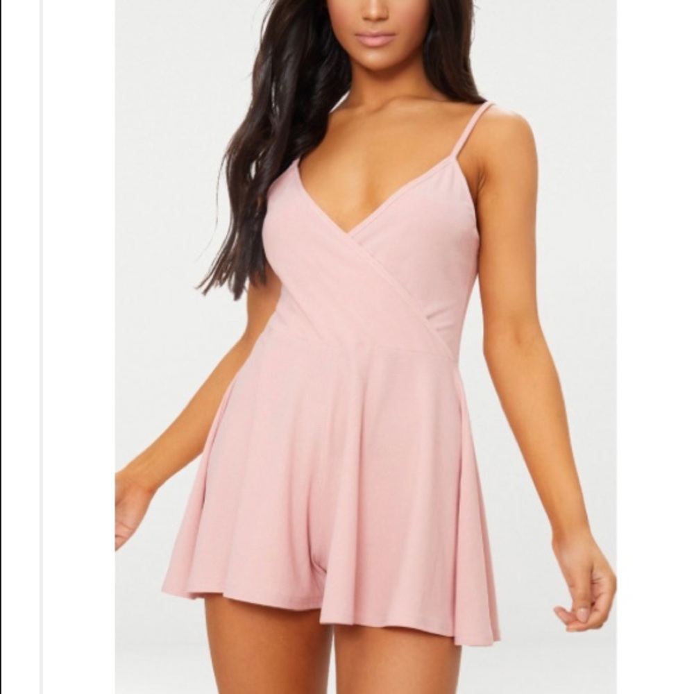 Pink Crepe Strappy Wrap Romper